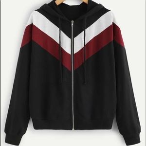 Black, Red and White Chevron Drawstring Jacket